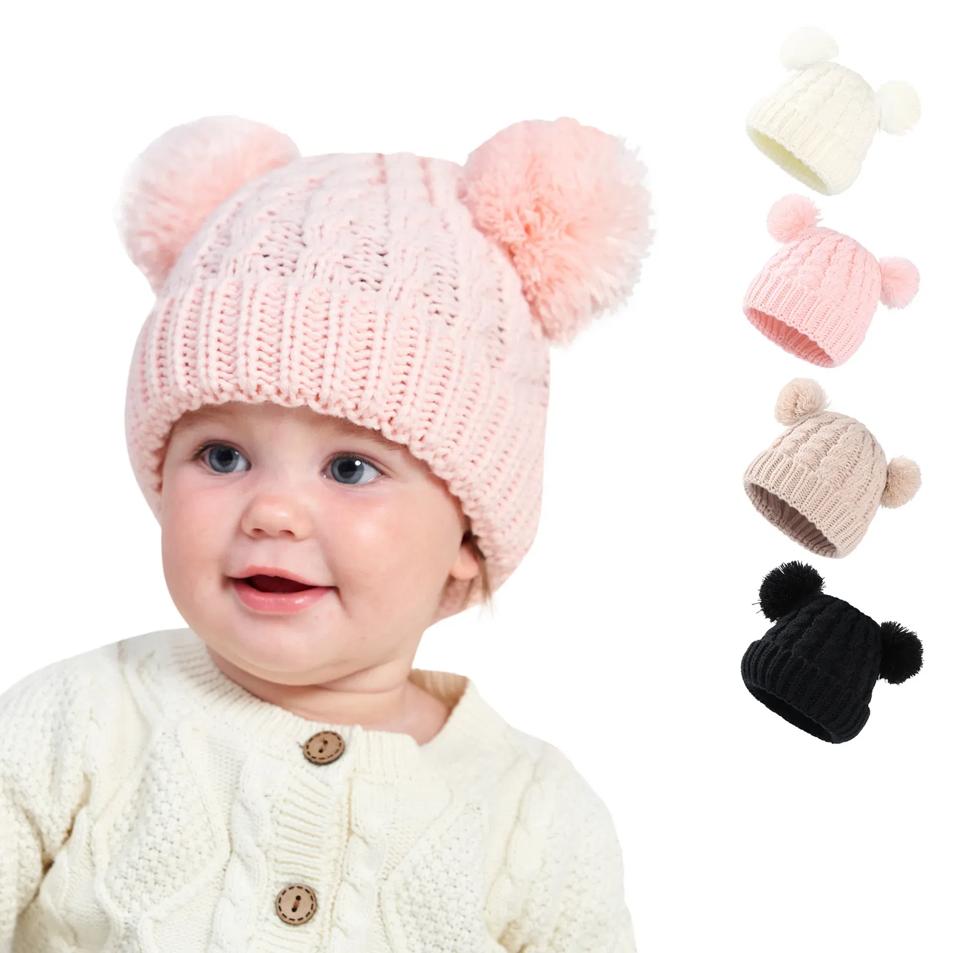 Color: Green - Autumn Winter Baby Hat for Girls Beanie Bonnet Kids Cute Pompoms Knit Hats Solid Newborn Accessories Warmer Stuff Toddler Cap
