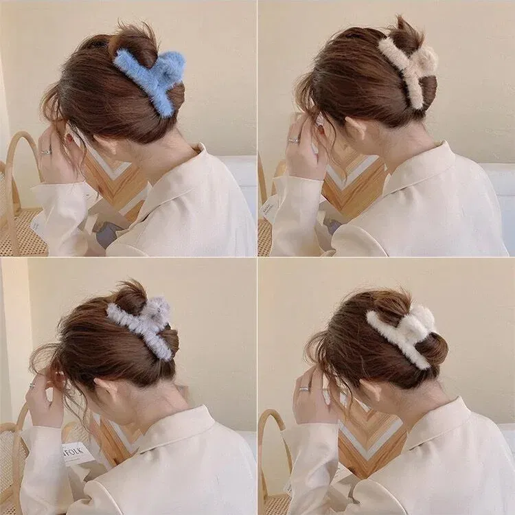 Color: green - Advanced Sense Card Hair Clip Korea Autumn and Winter Hair Clip Sweet and Gentle Wind Back Hair Grab Plush Shark Clip