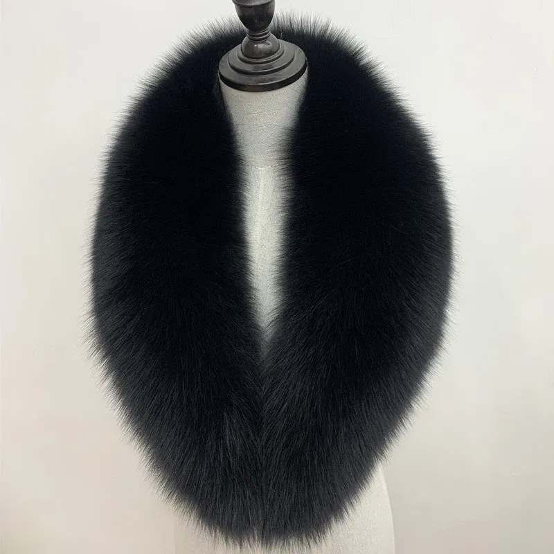 Color: black, Size: XL - Winter Real Fox Fur Collar Woman Black Natural Fur Scarf Shawl For Women Collars Wraps Neck Warmer Fur Scarves Luxery Scarf Men