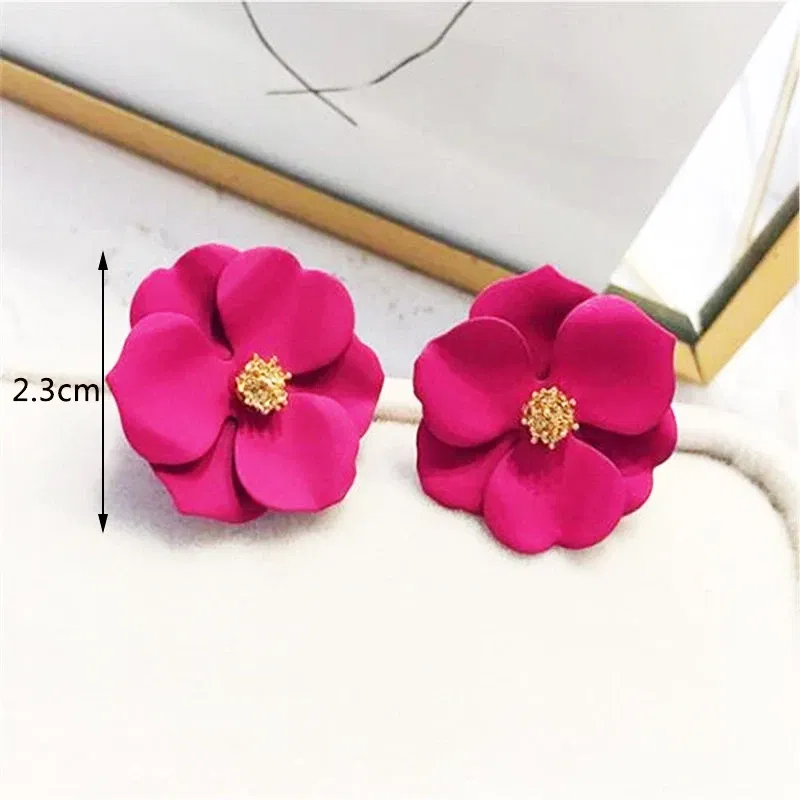 Metal Color: BROWN - 2024 New Rose Red Flower Hanging Earrings for Women Love Heart Blooming Florals Cute Lovely Female Ear Jewelry brincos new