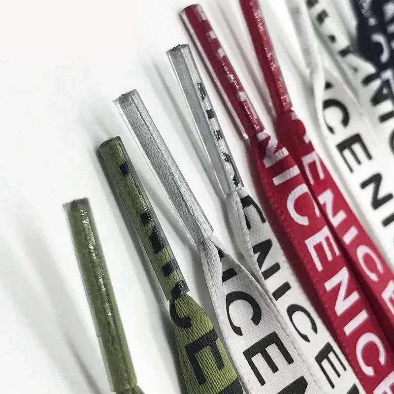 Color: Khaki, Length: 140cm, Ships From: CHINA - New 1 Pair Shoelaces Letter Print Flat Shoelaces 1CM Width Satin Silk Ribbon Sneakers Shoes Lace Casuals Canvas Shoelace Strings