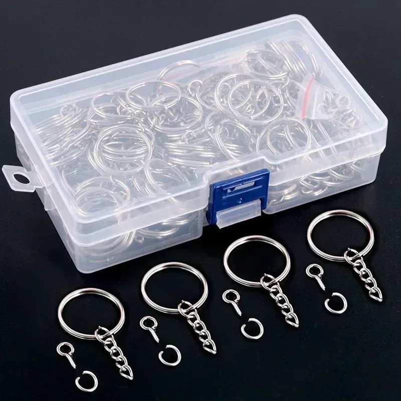 Color: Coffee - 200pcs Metal Blank Keyring Keychain Split Rings Keyfob Key Rings Lobster Clasp Key Chain Key Pendant Ring Stainless Steel Rings