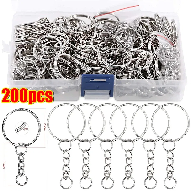 Color: Coffee - 200pcs Metal Blank Keyring Keychain Split Rings Keyfob Key Rings Lobster Clasp Key Chain Key Pendant Ring Stainless Steel Rings