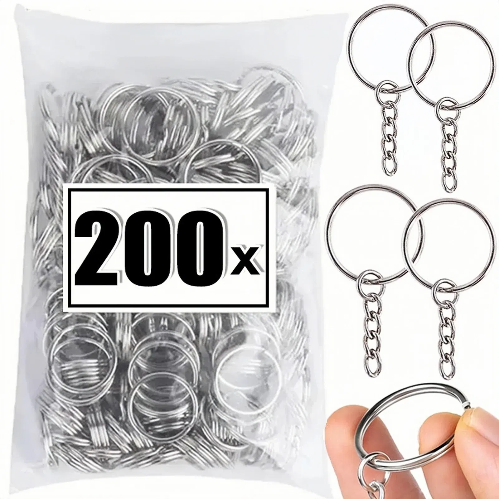 Color: Coffee - 200pcs Metal Blank Keyring Keychain Split Rings Keyfob Key Rings Lobster Clasp Key Chain Key Pendant Ring Stainless Steel Rings
