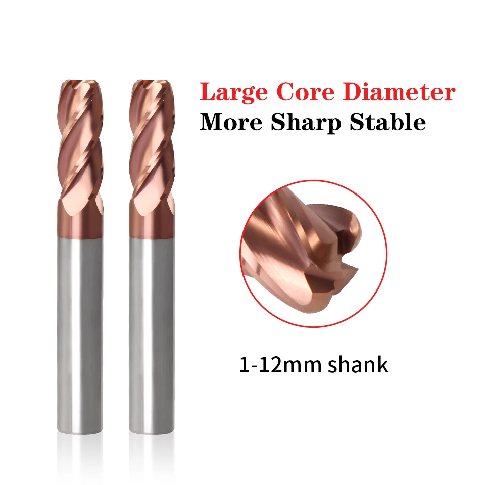 Cutting Edge Diameter: 0.9mm, Dimensions: 3.175*1*3 - AUGT HRC55 Carbide Bull Nose End Mill 4Flutes Copper Milling Cutter Alloy Coating Tungsten Steel Cutting Tool For CNC Maching