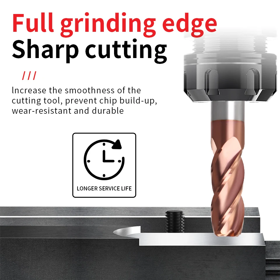 Cutting Edge Diameter: 2.4MM, Dimensions: 3.175*2*17 - AUGT HRC55 Carbide Bull Nose End Mill 4Flutes Copper Milling Cutter Alloy Coating Tungsten Steel Cutting Tool For CNC Maching