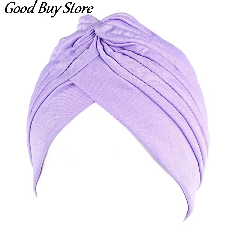 Color: red brown - Solid Color Turban Hat Women Muslim Stretch Hijabs Hats Islamic Underscarf Head Wrap Cap Female Plain Headwear Headband Soft
