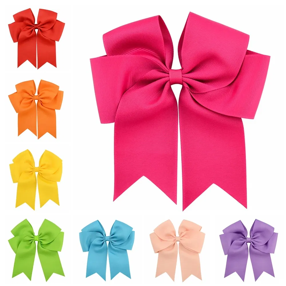 Color: PURPLE - 6 Inches Colorful Elegant Hair Bows With Clip Kids Girls Grosgrain Ribbon Hair Clip Hairgrips Headwear Baby Hair Accessories
