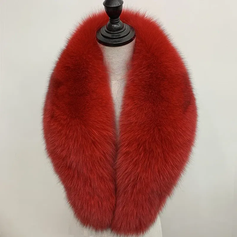 Color: Gold, Size: XL - Winter Real Fox Fur Collar Woman Black Natural Fur Scarf Shawl For Women Collars Wraps Neck Warmer Fur Scarves Luxery Scarf Men