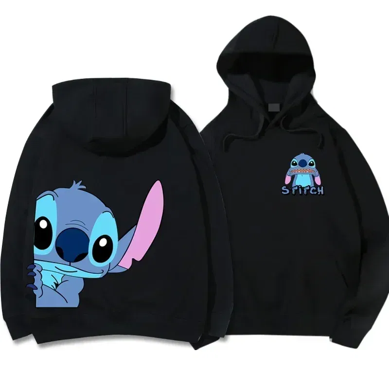 Color: Pink, Size: S - Disney Hoodie Fashion Stitch Angel Monster Letter Cartoon Sweatshirt Pullover Cute Harajuku Unisex Women's Pocket Top