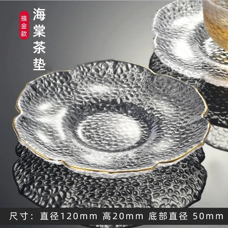 Color: Brown - Japanese Style Round Insulated Glass Tea Mat Saucer Teaware Creative Kung Fu Tea Set Cup Holder Phnom Penh Saucer