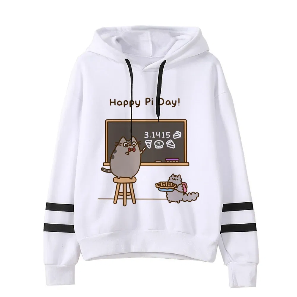 Color: Light Yellow, Size: XXL - Women Ullzang Cute Cat Funny Cartoon Sweatshirt Pusheen Cat Kawaii Harajuku Korean Style Hoodies Graphic Fashion Hoody Female