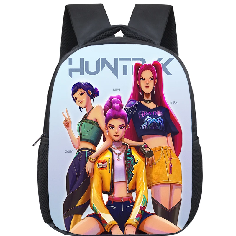 Color: Beige - KPop Demon Hunters School Bags 12inch Lightweight Children Backpack Girls Boys Orthopedic Kids Book Bags Back To School Mochilas