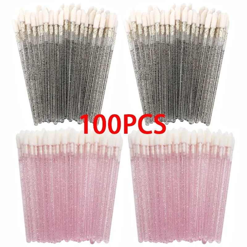 Handle Color: Gold - 100/300PCS Disposable Lip Brush Makeup Brushes Lipstick Applicator Wands Wholesale Eyelashes Extension Tool Beauty Accessories