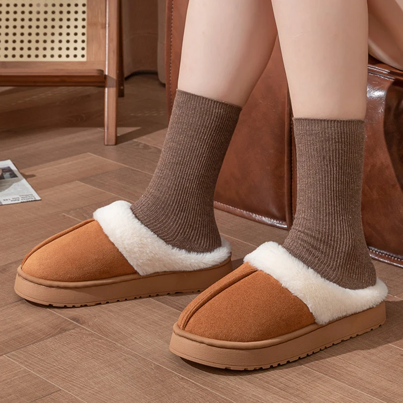 Color: black, Shoe Size: 38-39 - New Fluffy Home Warm Slippers Women Soft Sole Bedroom Plush Lined Winter Shoes Woman Comfortable Non Slip Faux Fur Slippers 2024