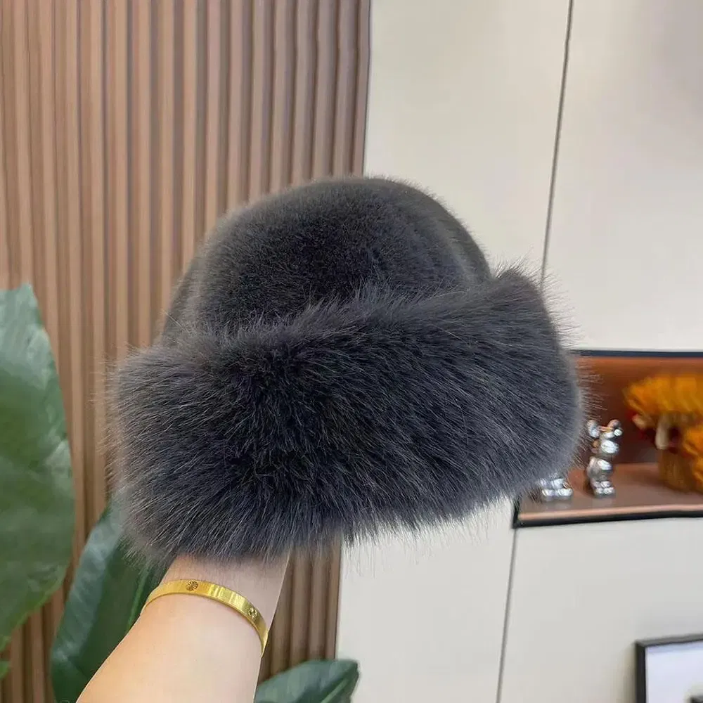 Color: Yellow - New Fluffy Fur Women's Winter Hat Winter Snow Ski Cap Female Faux Fur Thick Warm Windproof Hat Russian Hat Mink Fisherman's Hat