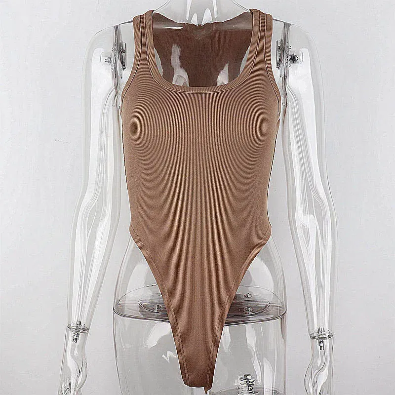 Color: WHITE, Size: L - Sleeveless Knit Bodysuit for Women, Off Shoulder Halter Tops, Casual Street Bodycon, Sexy Clubwear, Hot Summer, 2024