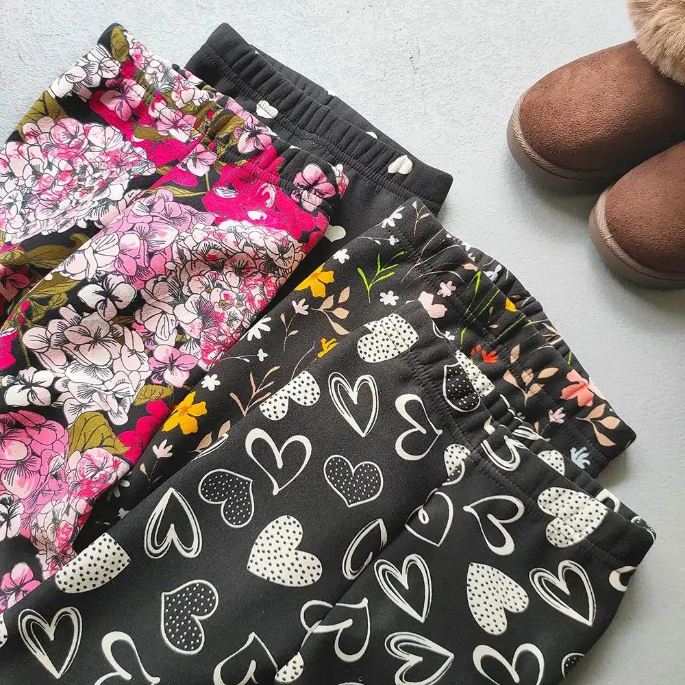 Color: Pink, Kid Size: 7 - Autumn Winter Print Flowers Thick Warm Kids Toddler Baby Girls Leggings Children's Pants
