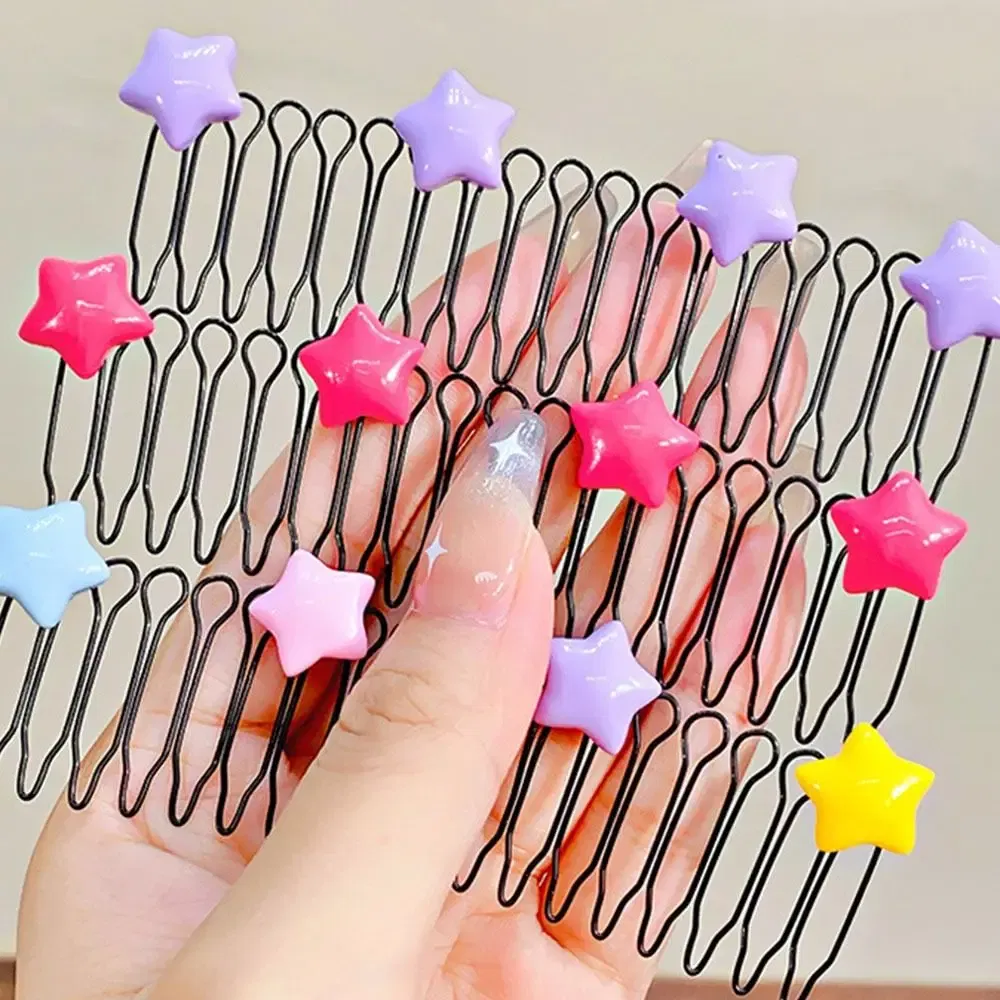 Color: Gold - Invisible Broken Hairpin Women Bow Heart Hair Clip Kids Tiara Tools Curve Needle Bangs Fixed Insert Comb Styling Accessories