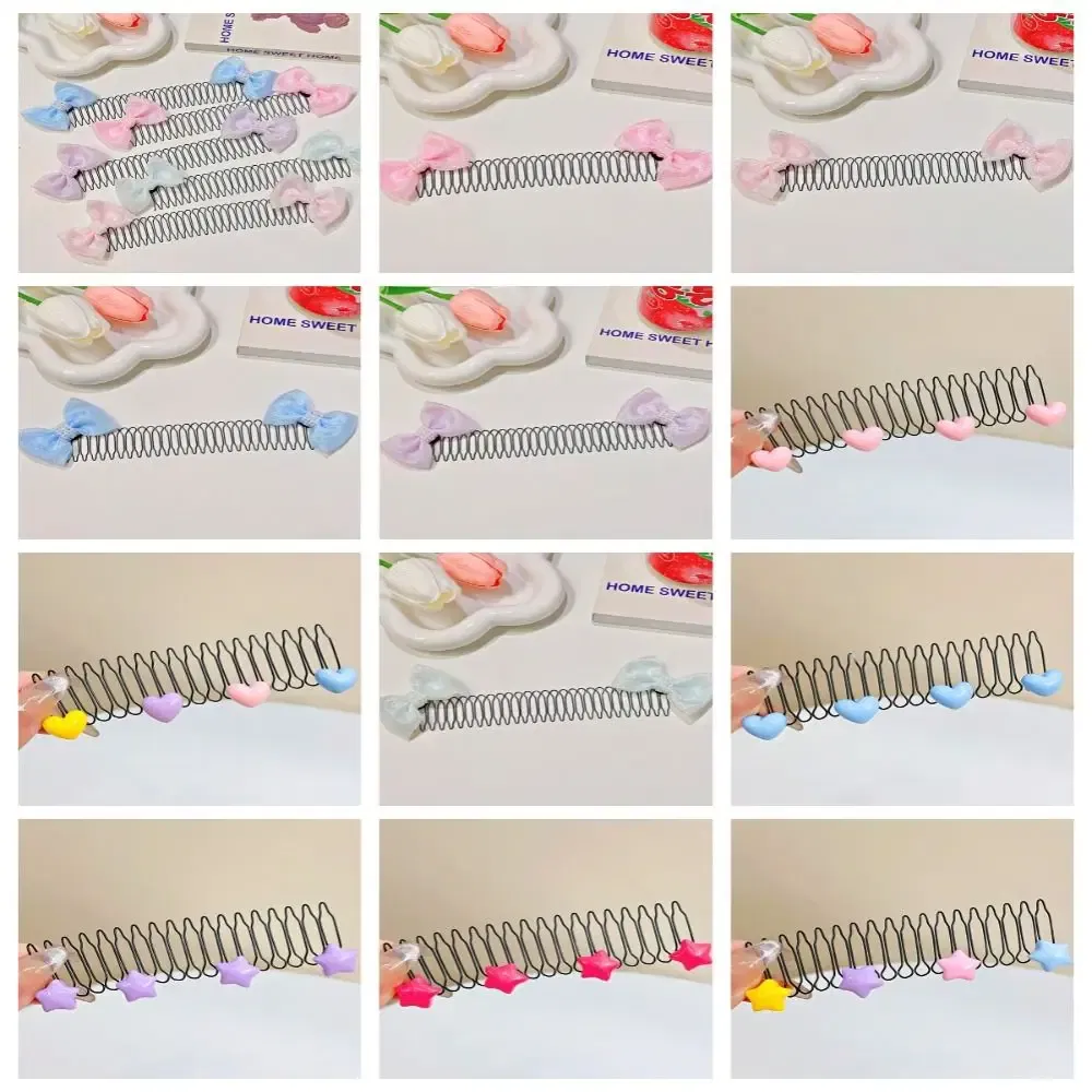 Color: Gold - Invisible Broken Hairpin Women Bow Heart Hair Clip Kids Tiara Tools Curve Needle Bangs Fixed Insert Comb Styling Accessories
