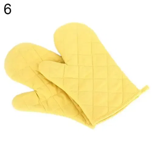Color: Yellow - Cotton Oven Mitt High Quality Heat Proof Resistant Protector Kitchen Cooking Pot Holder Glove Kitchen Bakeware