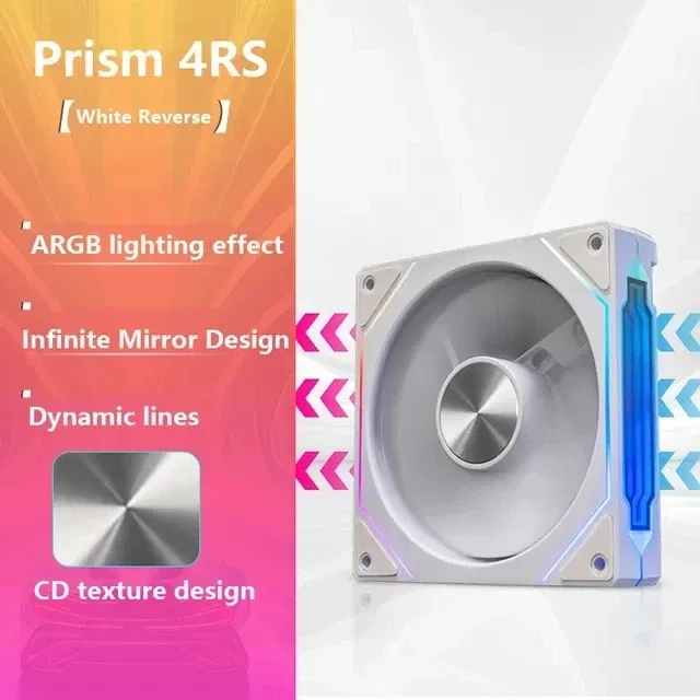 Color: GRAY, Blade Color: Other, RGB Support: A-RGB - Prism 4RS ARGB CPU Case Fan 120mm Infinity Mirror Design 5V 3PIN Motherboard Lighting Sync 4PIN PWM 800-1800RPM Case Cooler Fan