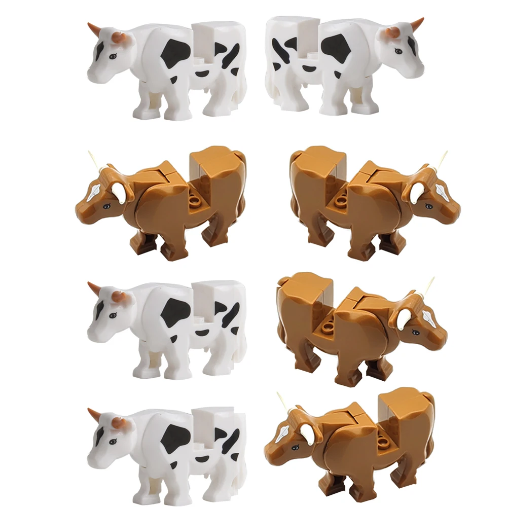 Color: Wood - 1pcs MOC Animal Cow Building Blocks Scene Buffalo Model Assembly Farm Pastoral Building Scene DIY Children's Toy Gift