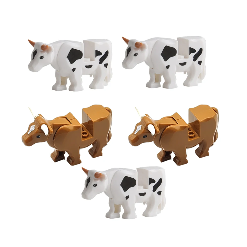Color: Wood - 1pcs MOC Animal Cow Building Blocks Scene Buffalo Model Assembly Farm Pastoral Building Scene DIY Children's Toy Gift