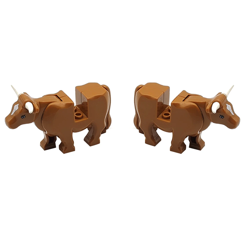 Color: Wood - 1pcs MOC Animal Cow Building Blocks Scene Buffalo Model Assembly Farm Pastoral Building Scene DIY Children's Toy Gift
