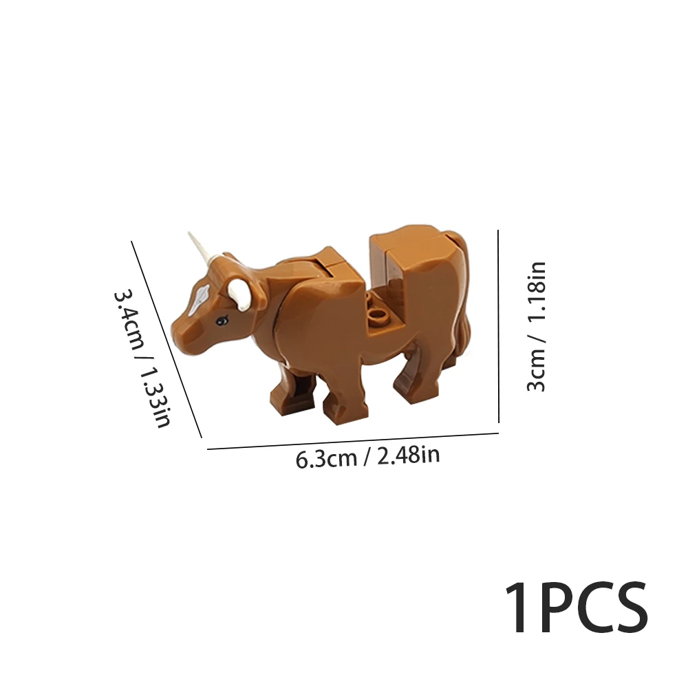Color: Wood - 1pcs MOC Animal Cow Building Blocks Scene Buffalo Model Assembly Farm Pastoral Building Scene DIY Children's Toy Gift