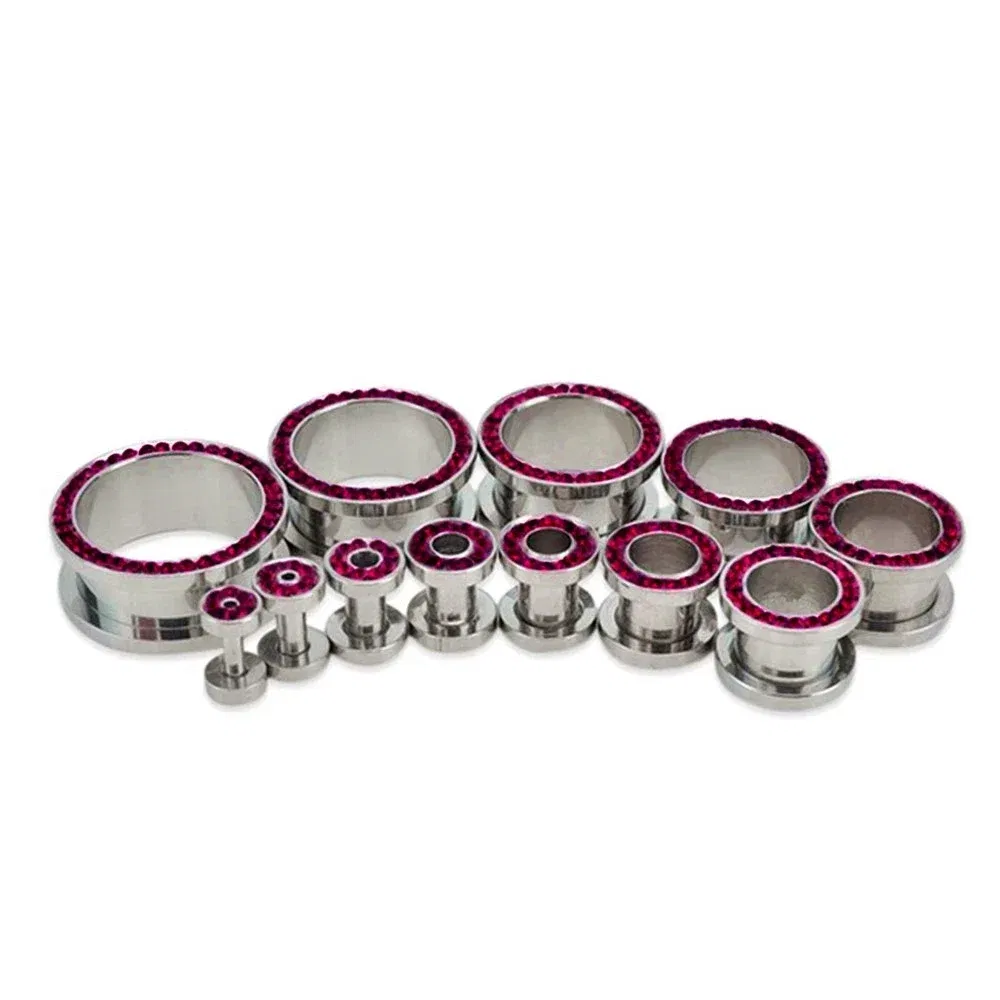 Metal color: Rhodium Plated, Main Stone Color: WHITE - 2pc Steel Multicolour Crystal Ear Plug Flesh Tunnel 8g ( 3mm ) - 1" ( 25mm ) Gauge Expander Stretcher Screw Fit