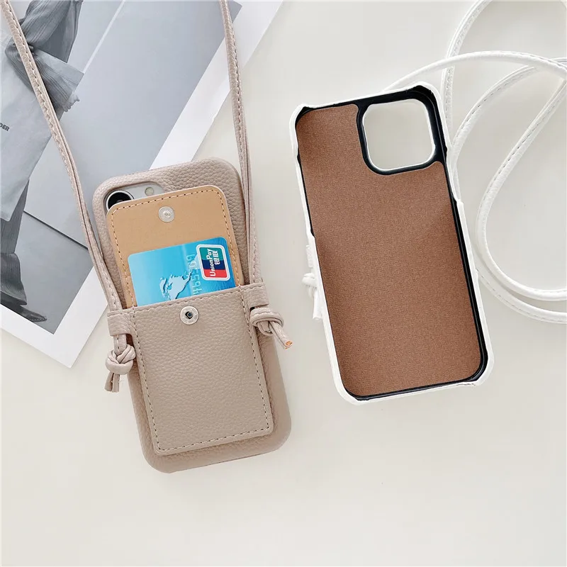 Color: black, Material: Genuine leather - Personalized Gold Silver Letters Leather PU Card Holder Lanyard Hard Case For iPhone 14 13 12 11 15 Pro Max XS XR 16 Plus Cover