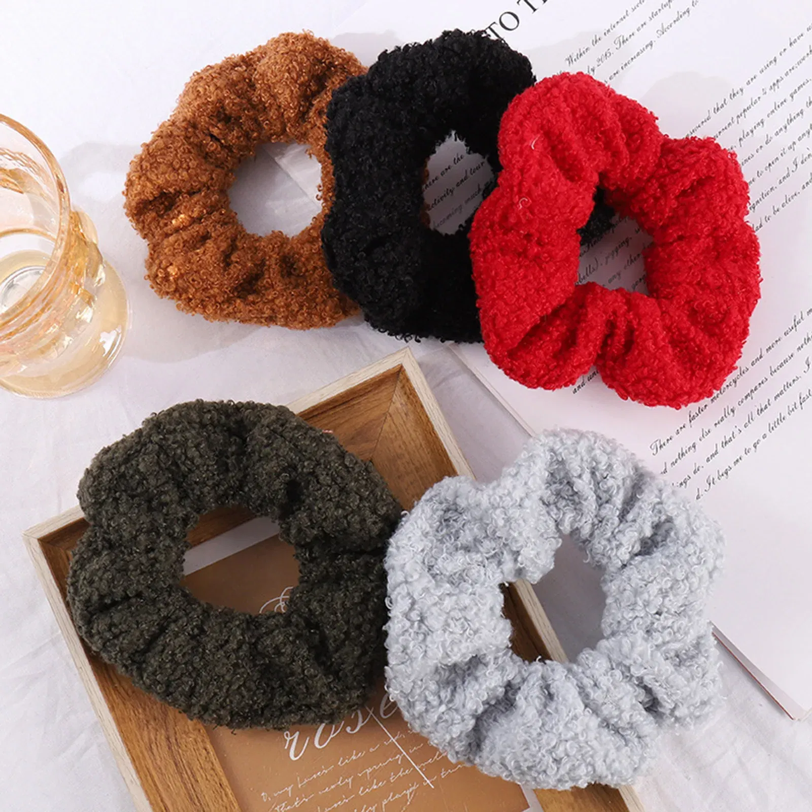 Color: Red - Fabric Hair Ties Band Cute And Sweet French Large Intestine Circle Ponytail Hair Circle BB Clip Hair Accessory Head Bands
