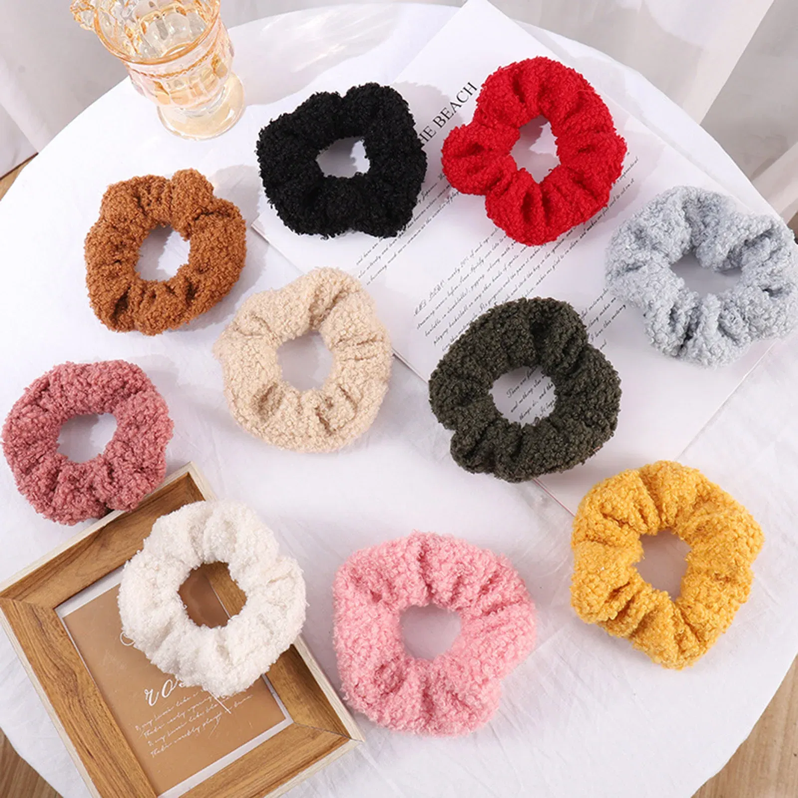 Color: Red - Fabric Hair Ties Band Cute And Sweet French Large Intestine Circle Ponytail Hair Circle BB Clip Hair Accessory Head Bands