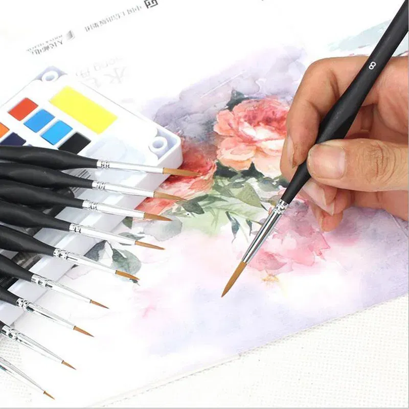 Color: Light Grey - 1pcs Soft Wolf Fur Paint Brushes Hook Line Pen Watercolor Painting Acrylic Watercolor Brush Art Supplies for Painting