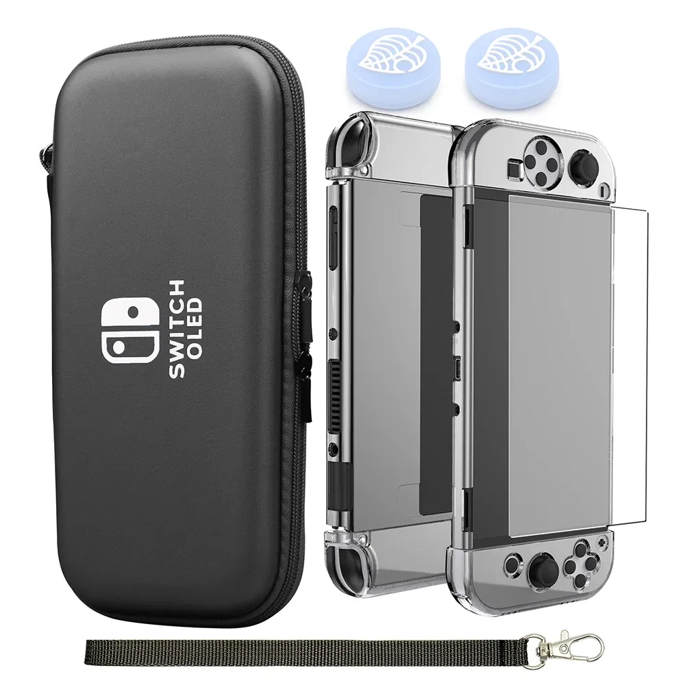 Color: WHITE - Case Kit For Nintend Switch OLED Console Carrying Case Protective Pouch Hard Shell Clear Cover For Switch Oled WIth Film Glass