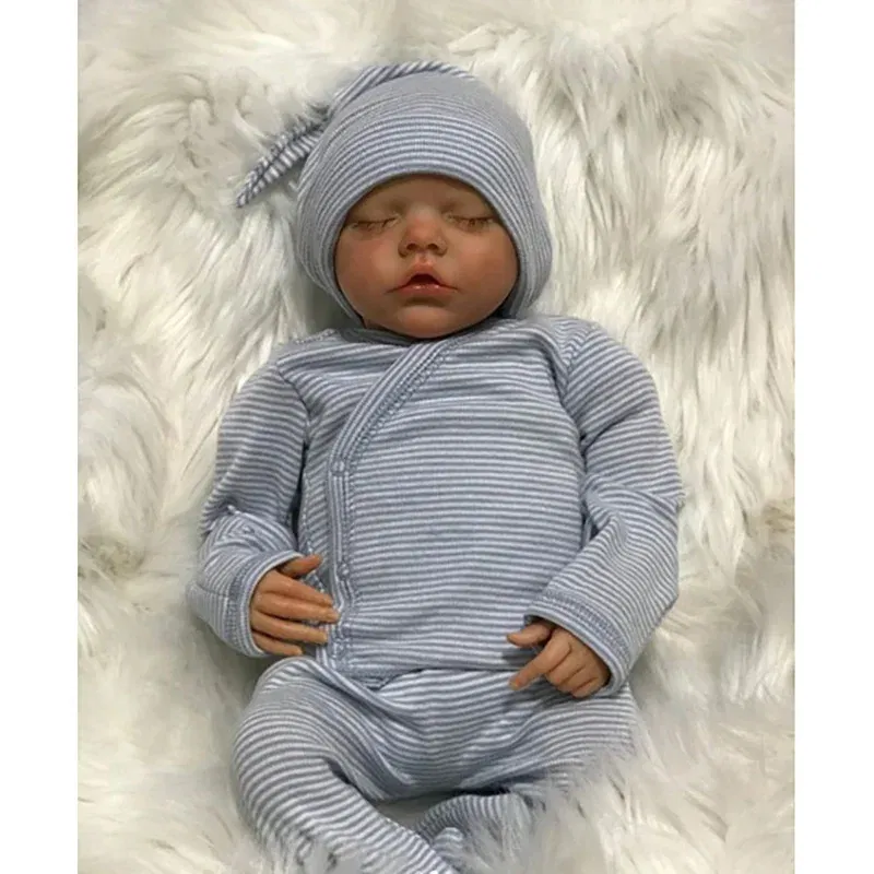 45cm Reborn TWINs Sleeping Baby Full Body Siicone Hand-Detailed Painted Hair with 3D Skin Tone Visible Veins Doll Toy Gift