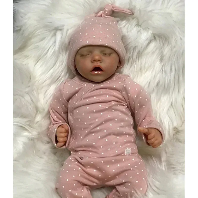45cm Reborn TWINs Sleeping Baby Full Body Siicone Hand-Detailed Painted Hair with 3D Skin Tone Visible Veins Doll Toy Gift