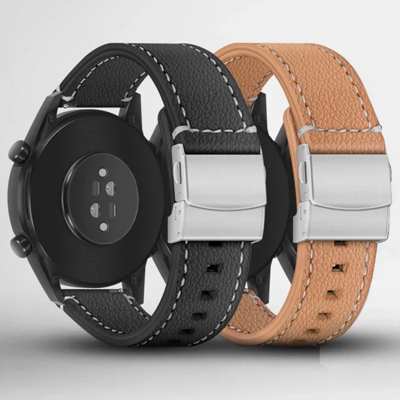 Band Color: BLACK WHITE, Band Width: 13mm - Soft Genuine Leather Smart Watch Band 18 20 22 24mm Women Men Cowhide Strap Brown Black Quick Release Watchband Bracelet
