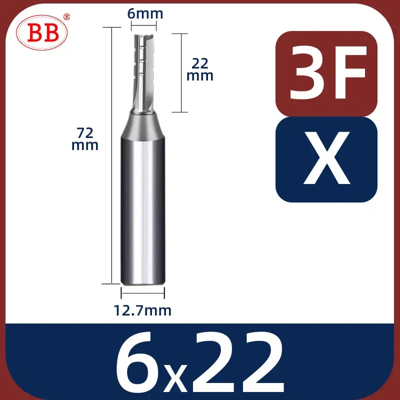 Cutting Edge Length: >32mm, Dimensions: 3.175*1*3 - BB Straight Slot Milling Cutter CNC Wood Engraving Machine Mill Rough Shape TCT Coated Edge D 6mm 8mm 2T 3T 4F Shank 1/2 12.7mm