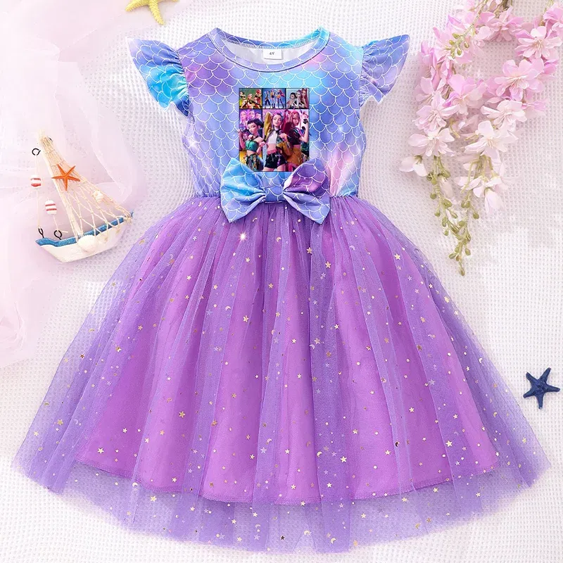 Color: Khaki, Size: One Size, Ships From: CHINA, Height: 158 - KPop Demon Hunter Christmas Princess Dress Girl Fashion Casual Autumn Butterfly Dress Wedding Birthday Party Dress Gift Clothes