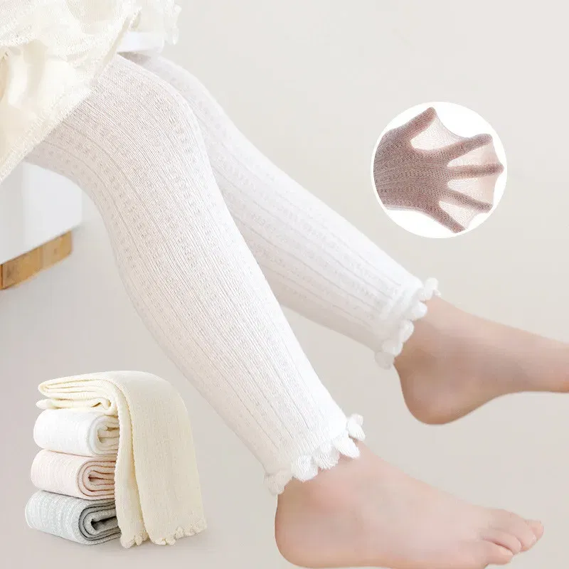 Color: WHITE, Size: 62, Ships From: CHINA - Summer Spring Mesh Baby Girls Stretch Leggings Cotton Solid Ruffle Edge Toddler Kids Pants