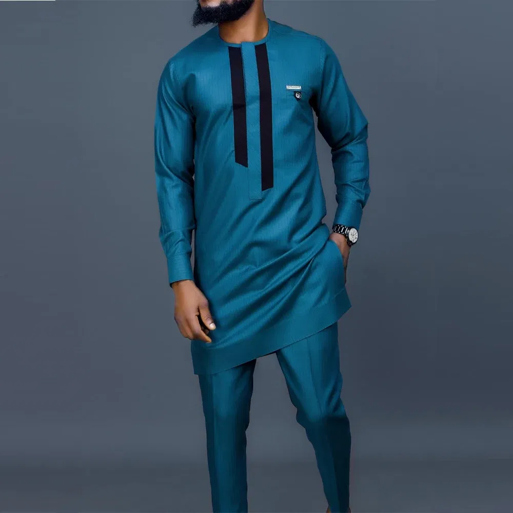Color: Yellow, Size: M - 2024 New African Traditional Men's Set Elegant and Fashionable Men's Suit Casual Embroidery Two Piece Set Men's Suit Kaftan