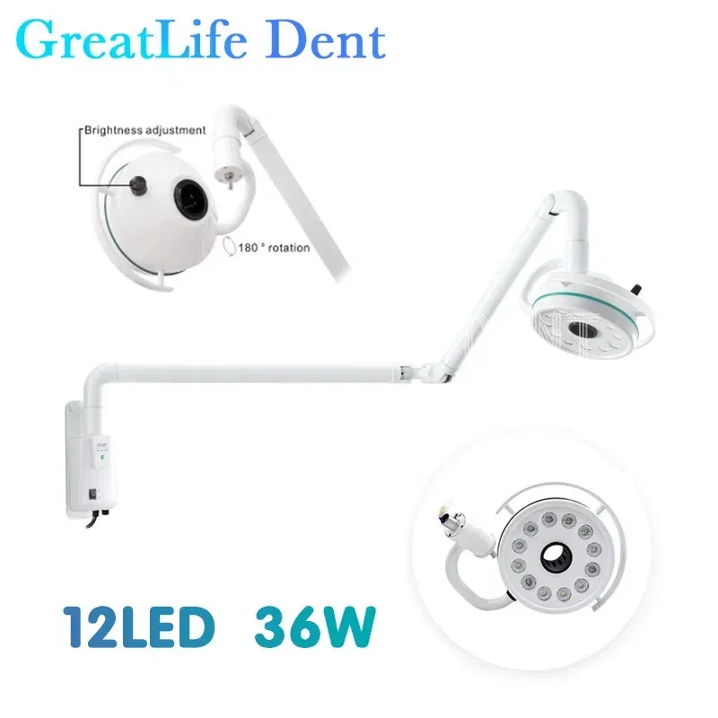 Ships From: CHINA, Color: 4 - GreatLife Dent Wall-Mounted 36w 12Leds Lamp Dental Oral Light For Dentistry Clinic Operation Shadowless Surgical Lamp