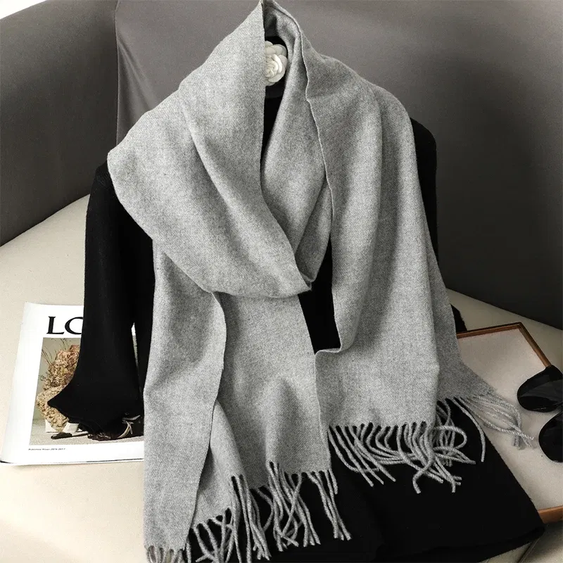 Color: Apricot - New 62 Color Winter Scarf For Women Long Warm Cashmere Scarves Hijab Solid Lady Shawl Wrap Female Pashmina Bandana Head Scarfs