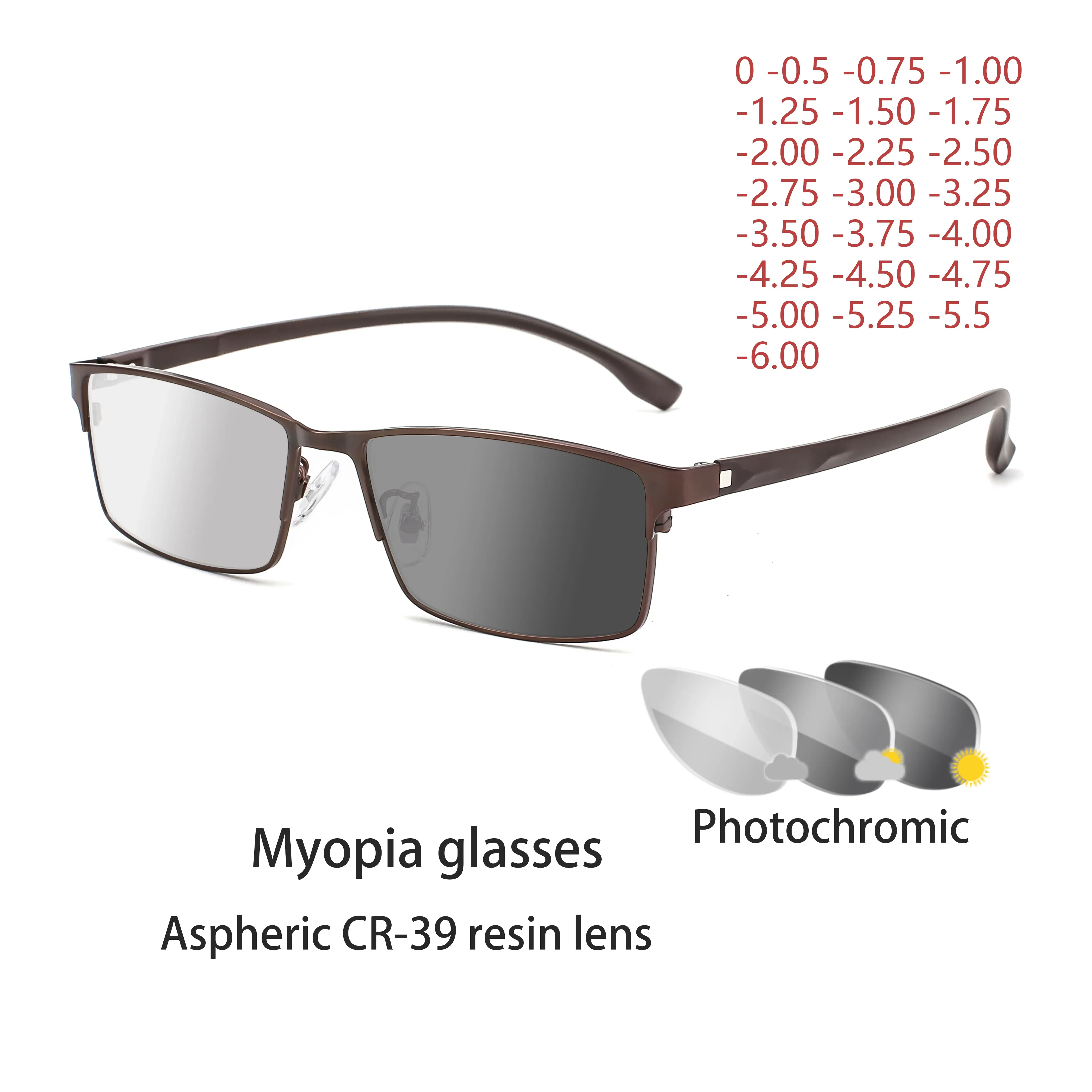 Frame Color: black, Ships From: CHINA, Eye Prescription: +225 - New Finished Myopia Sun Photochromic Glasses Fashion Chameleon Gray Lens Metal Legs With Degrees Sunglasses -1 -1.5 -2.0 -2.5 -3