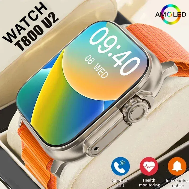 Color: WHITE - New Watch T800 U2 Smart Watch 49mm 2024 New NFC Men Women GPS Track Bluetooth Call BT Music Games Wireless Charging Smartwatch