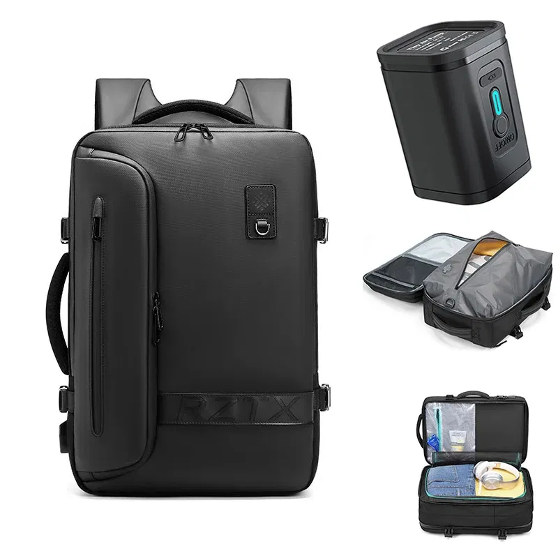 Color: Beige - Travel Men Expanded Laptop Backpack vacuum compression hiking Backpack USB charging Business Large Capacity Backpack For Pumps