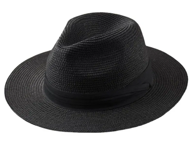 Color: black, Size: M - Large Size XL61-64cm Panama Sun Hats Men Wide Brim Straw Caps Women Summer Big Head Beach Hat Male Plus Size Fedora Hat 58-60cm