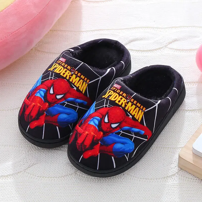 Color: Beige, Shoe Size: 7 - Children Cartoon Spider Print Cotton Slipper Soft Autumn Winter Warm Baby Boys Girl Indoor Home Bedroom Cotton Shoes Size 24-31